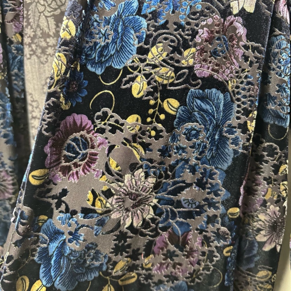 ZOA Velvet Burnout Iridescent Floral Open Cardigan M Lagenlook Boho Goth Fairy - Picture 11 of 16